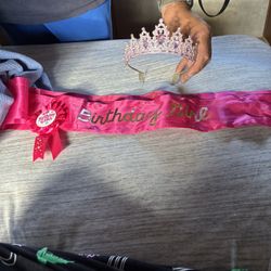 Pink Birthday Girl Tiara/Sash Button Combo