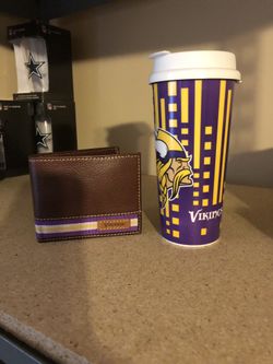Minnesota Vikings cup and leather bifold wallet