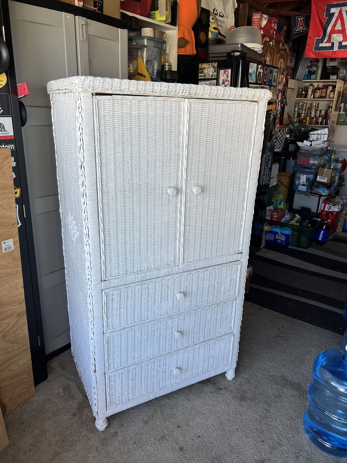 Vintage White Wicker Cabinet