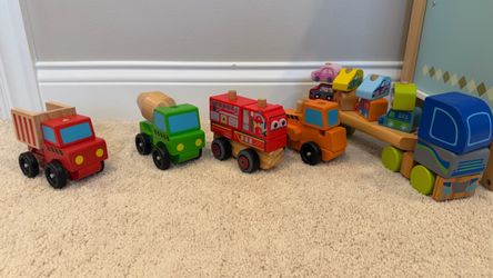 Wooden Montessori building cars for toddlers