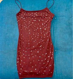Burgundy Rhinestone Spiderweb Mini Dress