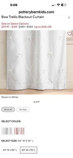 Pottery Barn kids white bow trellis blackout curtains