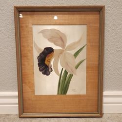 HENRY LAFORET Orig 1950 MID CENTURY MODERN OIL ON SILK  Orchid