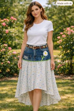 Upcycled High Low  Denim Skirt Size 6 M