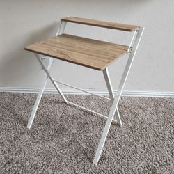 Metal and Wooden Small Folding Desk with Monitor Stand