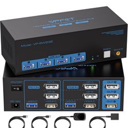 8K@60Hz HDMI Displayport KVM Switch 3 Monitors 2 Computers 4K@120Hz Triple Monitor KVM Switches for 2 PC Share 4 USB 3.0 Ports Support Extended & Copy