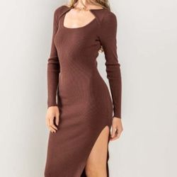 Ribbed Side Slit Dress