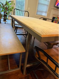 Dining table with 2 benches and 2 chairs