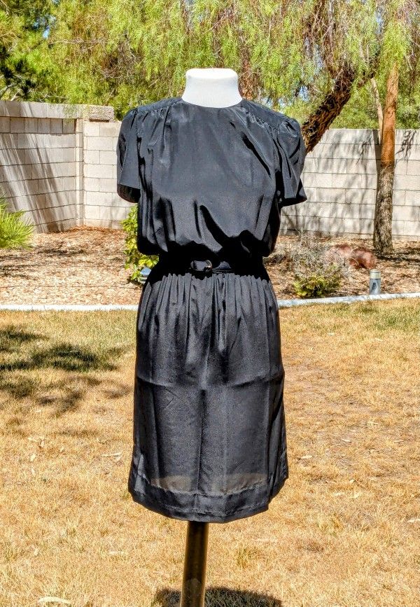 Blouson 1980 Charles Bianco Italian Collection Petite Sz4 Black A-line Dress EUC