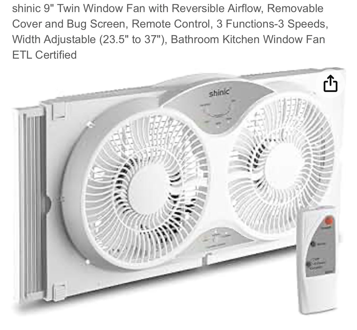 GREAT DEAL!!! shinic Window Fan with Reversible Airflow Quiet Twin 9" Blades Full Remote Control