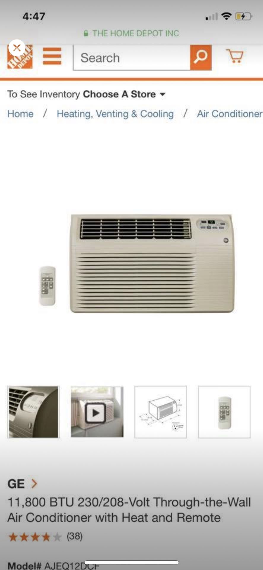 GE 11,800 BTU 230/208-Volt Through-the-Wall Air Conditioner with Heat and Remote ($900 MSRP)