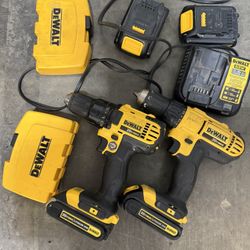 Dewalt Kit - 2 Drills 2 Batteries 2 Cases With Bits 1 Charger 
