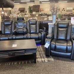 Party Time Midnight Power Reclining Living Room Set (Sofa And Loveseat) Couch Ask Recliner 
