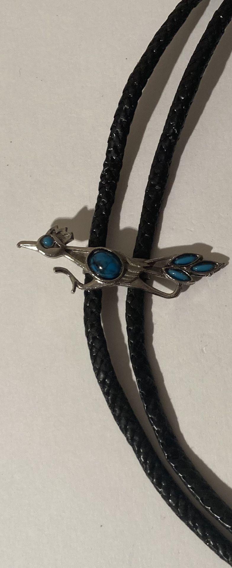 Vintage Bolo Tie Silver And Turquoise Roadrunner 