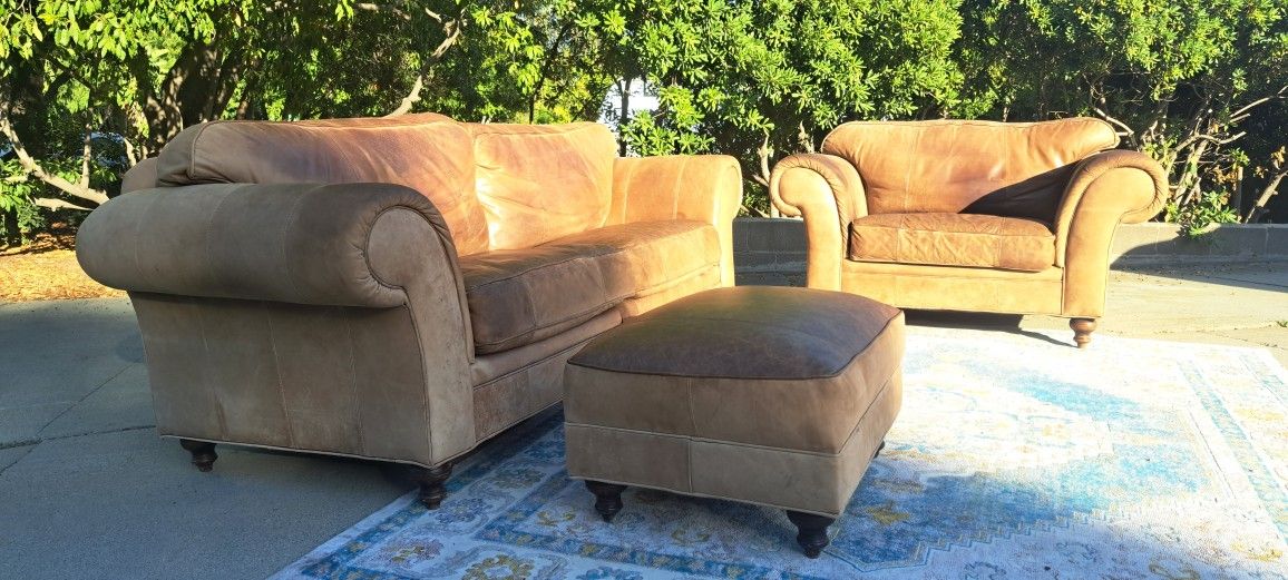 FREE DELIVERY. 100% Top Grain Leather Couch/ Chair/ottoman