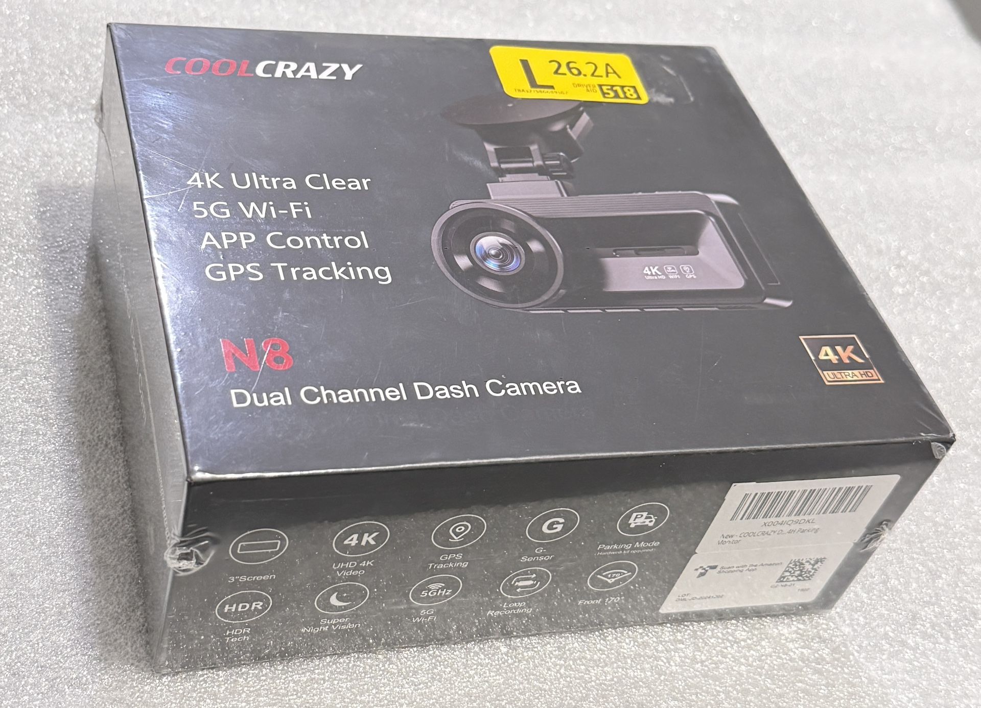 COOLCRAZY Dash Cam Front Rear - 4K+1080P Full HD Dashcam Free 64GB Card, with 5G WiFi GPS, Dual Dash Camera for Cars with 3" IPS Screen, Night Vision,