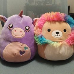 Bundle Purple Unicorn and Rainbow Lion Squishmallows