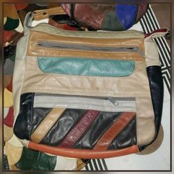 VINTAGE PATCHWORK LEATHER PURSE SATCHEL HANDBAG CROSSBODY SACK TOTE BAG