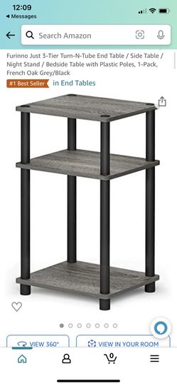 Furinno Just 3-Tier Turn-N-Tube End Table / Side Table / Night Stand / Bedside Table with Plastic Poles, 1-Pack, French Oak Grey/Black