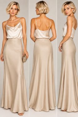 Vintage Adrianna Papell Occasion 100% Silk Champagne Beige Maxi Skirt Sz 4P NWT