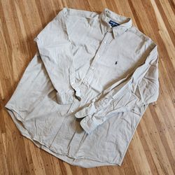 Ralph Lauren Blake Shirt Men's XL Tan Cotton Long Sleeve Button Down