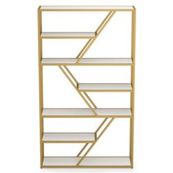 Modern Asymmetrical Gold and White Bookshelf 