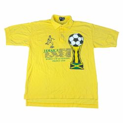 Vintage World Cup 1998 Jamaica Soccer Yellow Collared Polo Shirt Sun Island Cotton Adult Size Medium M Futbol