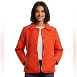 Michael Kors Mk Designer Burnt Orange Quilted Coat Jacket Women Small