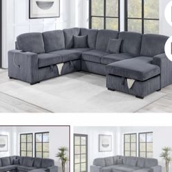 $650. 4Piece Convertible Sectional  Sleeper Sofa ,Chaise Storage ,Sofa Storage & USB Ports