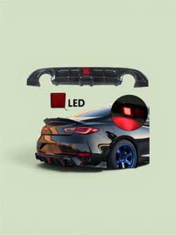 1pc Rear Bumper Diffuser Lip Carbon Fiber Style For Infiniti Q60 2017 2018 2019 2020 2021 2022 with LED Light