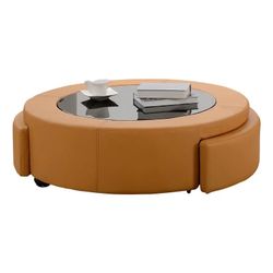 Massive Size Orange Leather Ottoman/Coffee Table