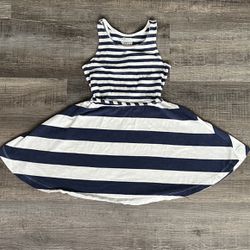 Girls Size 5 (XS) Navy & White Striped Dress