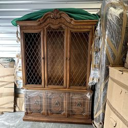 Solid Wood Beautiful Buffet/hutch/Armoire. Coves With 2 -Glass Shelves, Medium Stain.