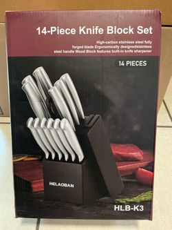 Helaoban. 14-Piece High Carbon Stainless Steel Knife Block Set.