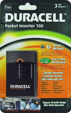 Duracell DRINVP100 Pocket Inverter 100 with 2.1Amp USB Charger