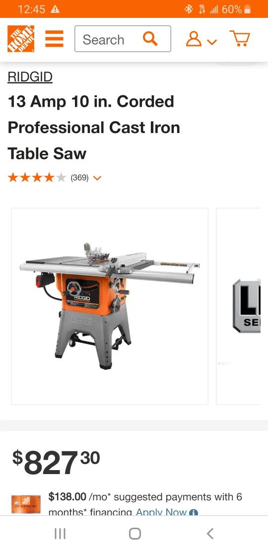 Rigid Professional Table Saw