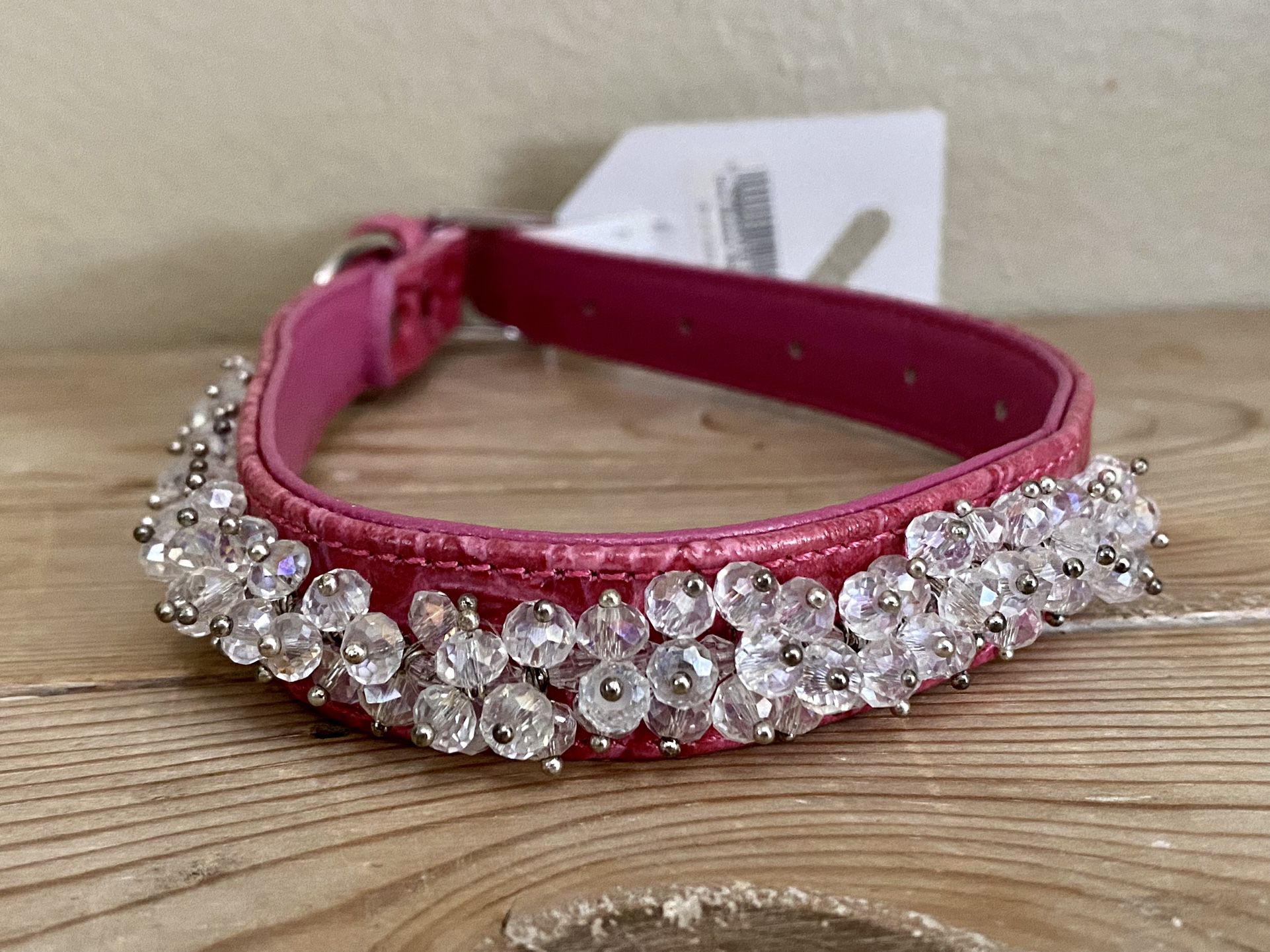 MIRAGE Pet Dog Collar Pink Faux Croc Crystal Beaded Studded Bling Size 14 