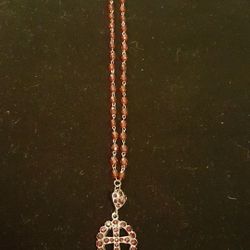 Red Beaded Cross Necklace with Red Rhinestone Cross Pendant