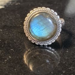Sterling Silver Blue/Green Laboradite Ring, Size 8