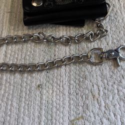 Black leather wallet with chain