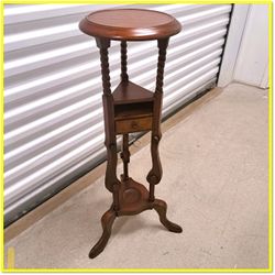 PLANT STAND – Tall Mahogany - Barely Twist Legs – 2 Tier -  
SOLID WOOD  - Vintage 