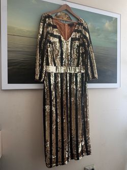 New Couture Gold and Black Sequin Midi Dress