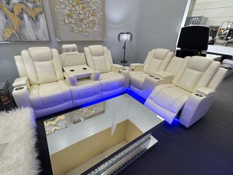 NEW OFFER! 3pcs Creamy White Power Recliner Sofa Set with Storage Console/Cup Holders/USB Ports