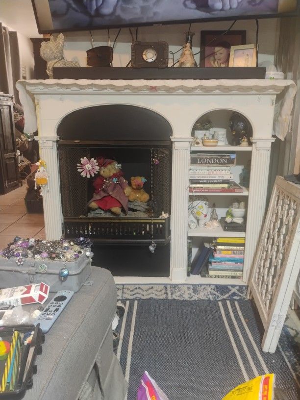 Shabby Chic Faux Fireplace With Shelves