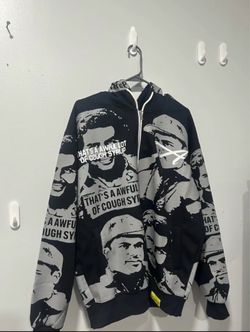Black Graphic Zip-Up Hoodie Allover Print