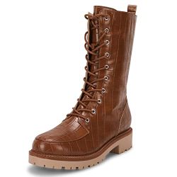 Coutgo Womens Mid Calf Lace Up Boots