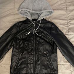 Faux Leather Jacket With Removable Hood (Women’s Size Small)