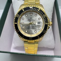 Brand New Silver Face / Black Bezel / Gold Band Designer Watch With Box! 