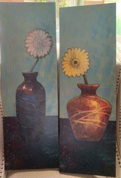 Pair of Canvas Still Art of Flowers 12x36 Inches