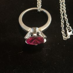 Bright Pink Penadant Silver Necklace 